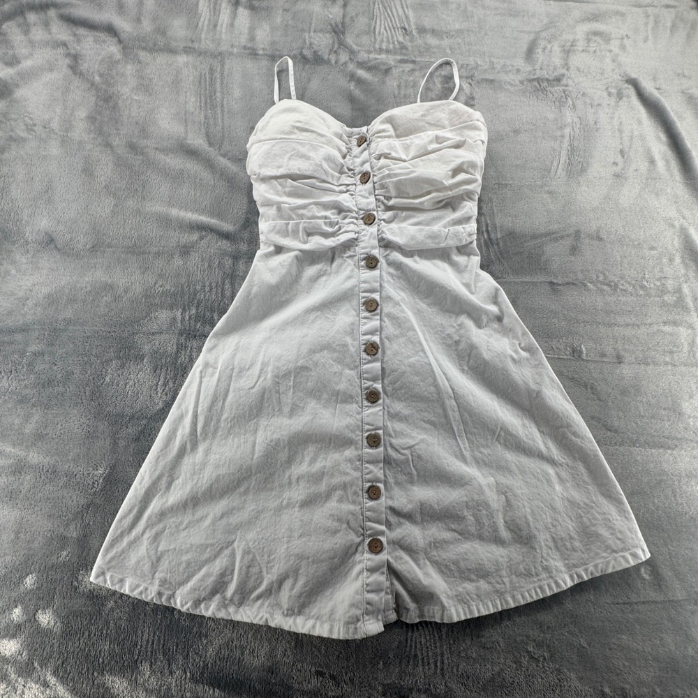 Derek Heart White Button Down Ruched Mini Dress Smocked Back Small